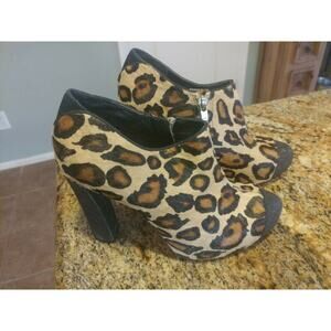Sam Edelman Felix Leopard Print Genuine Calf Hair Ankle Boots Us Sz 6 M
